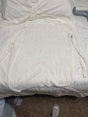 SHEIN Women's Cream Open-Knit Sweater - Classic Lightweight coverup